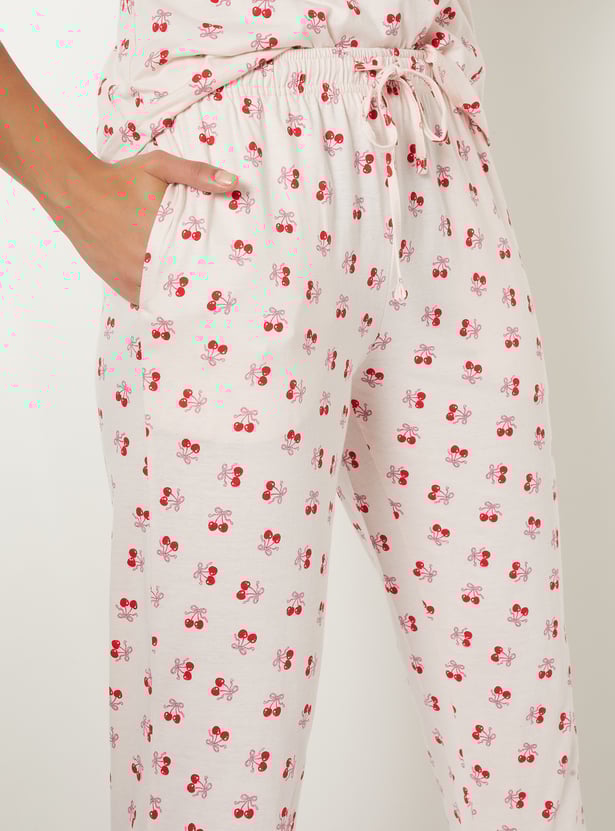 Women Cherry Printed PJ Set