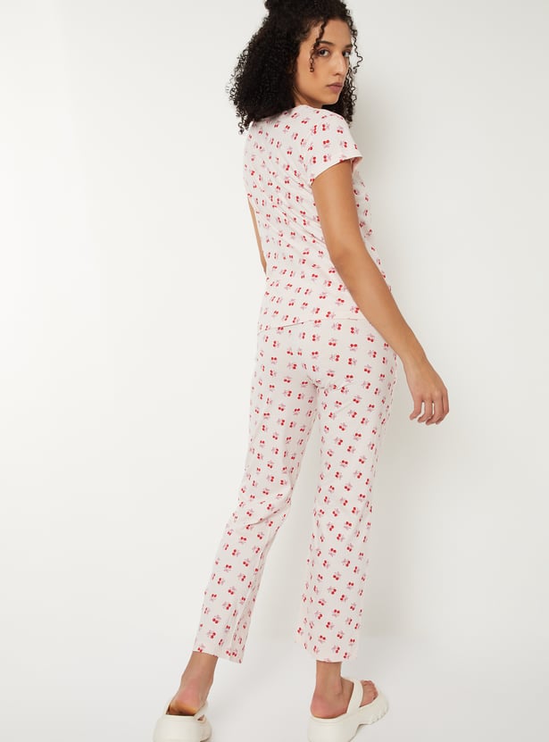 Women Cherry Printed PJ Set