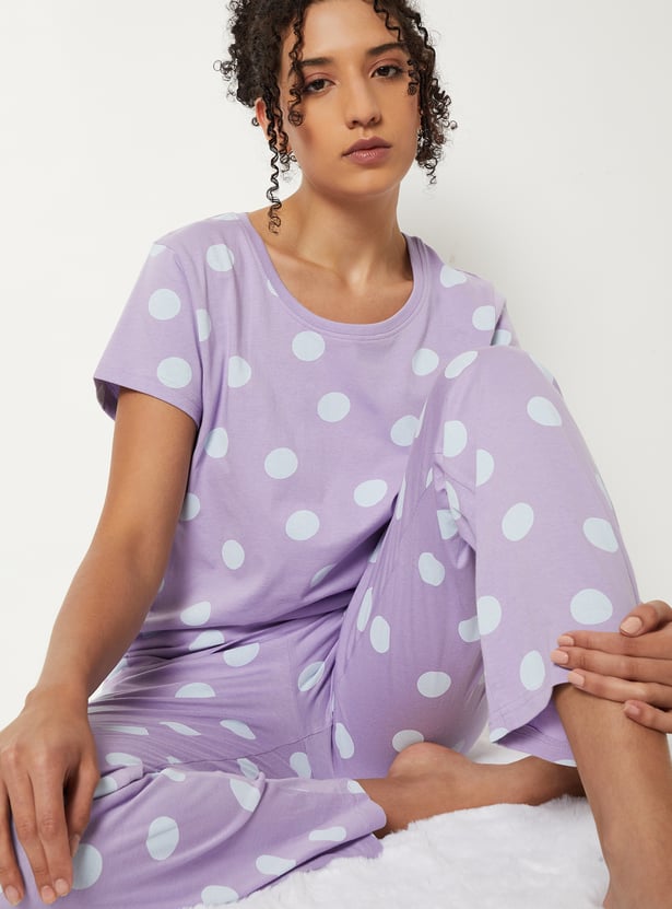Women Polka Dot Printed PJ Set
