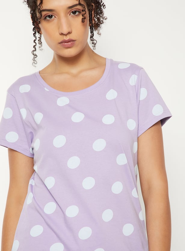 Women Polka Dot Printed PJ Set