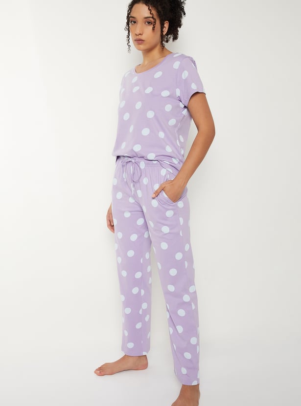Women Polka Dot Printed PJ Set
