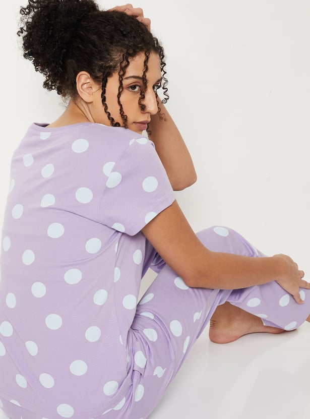 Women Polka Dot Printed PJ Set