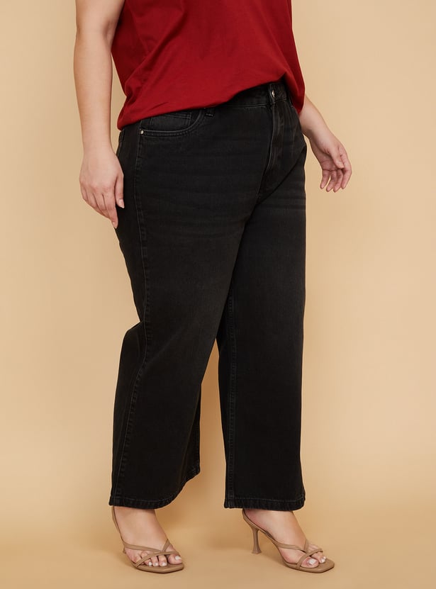 Women Washed Wide-Leg Jeans