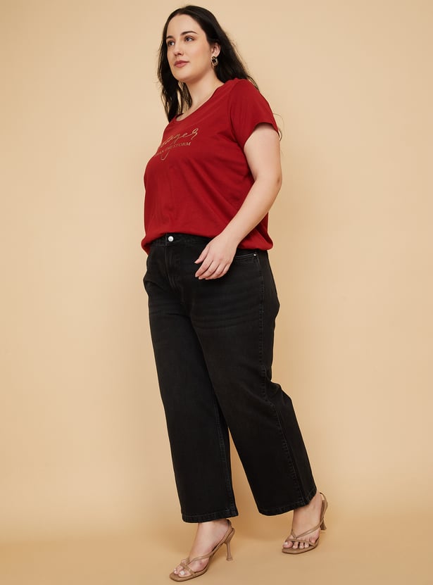 Women Washed Wide-Leg Jeans