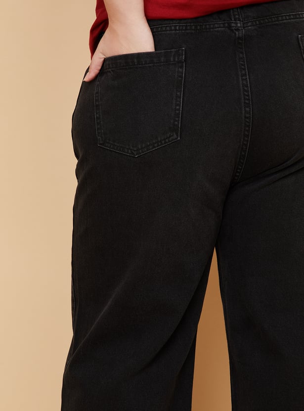Women Washed Wide-Leg Jeans