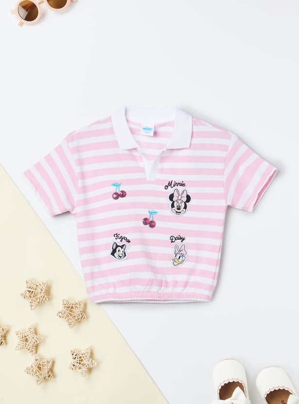 Girls Striped Minnie Polo T-shirt