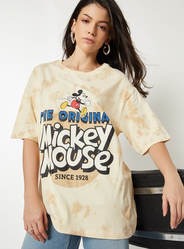 Women Mickey Mouse Print Oversized T-shirt