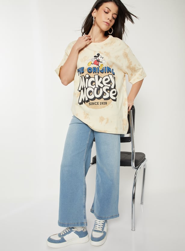 Women Mickey Mouse Print Oversized T-shirt