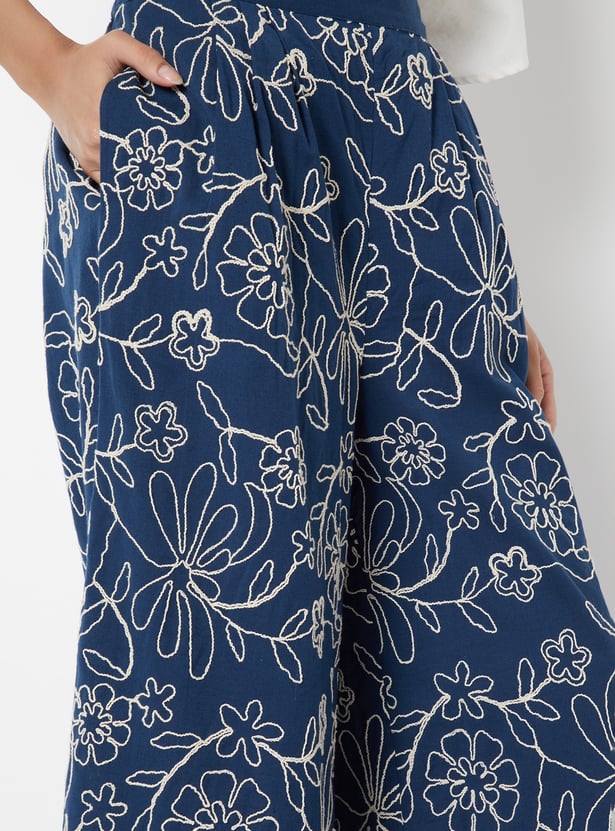 Women Embroidered Flared Palazzos