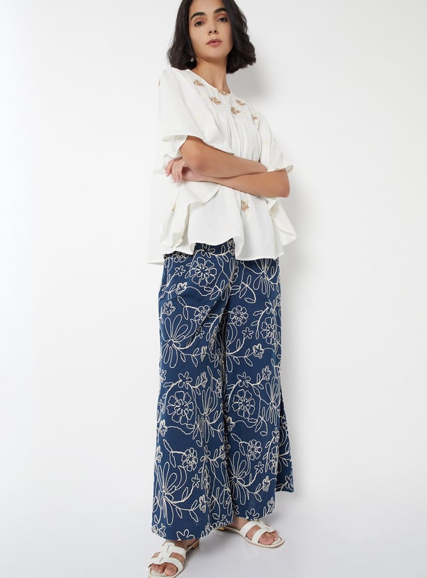 Women Embroidered Flared Palazzos