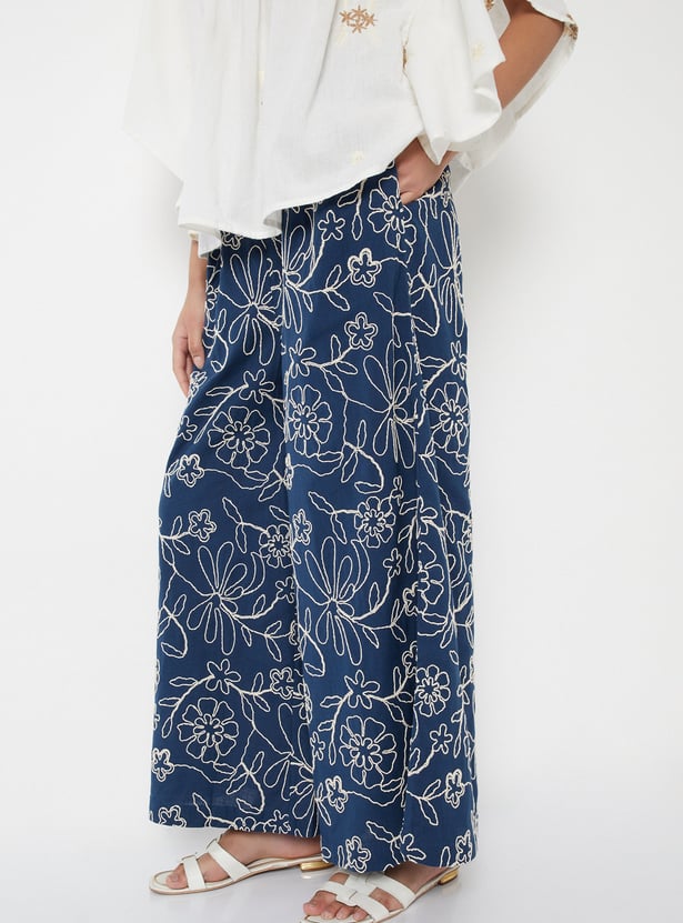 Women Embroidered Flared Palazzos