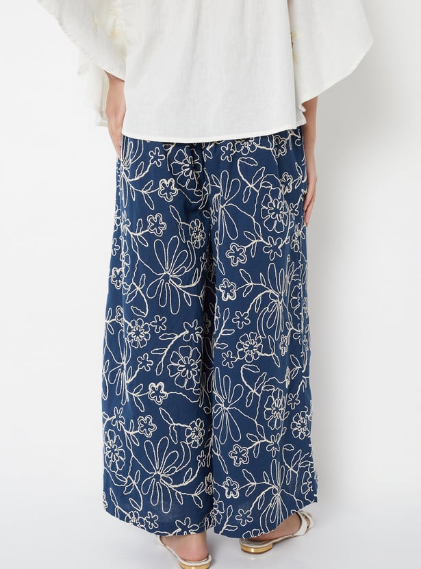 Women Embroidered Flared Palazzos