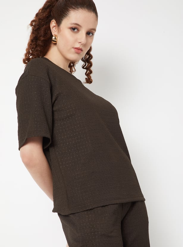 Buy Women Textured T-shirt Online at just Rs. 399.0