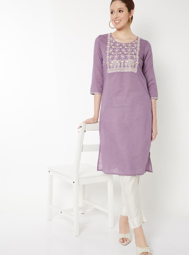 Women Embroidered Straight Kurta