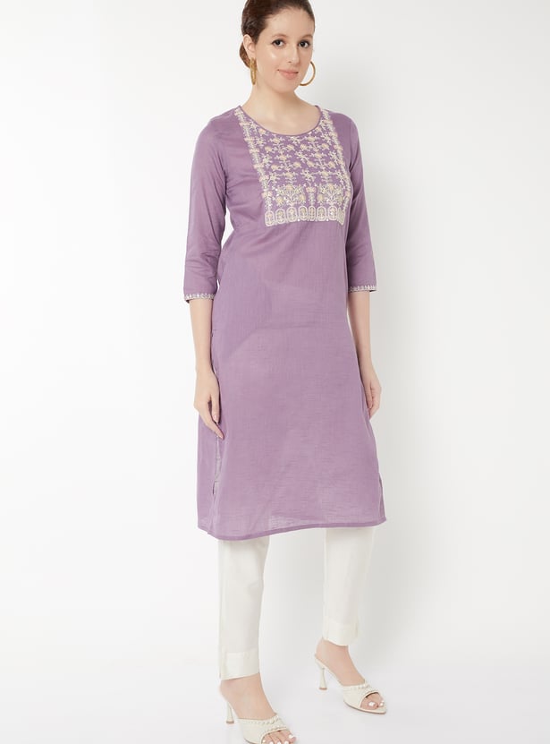 Women Embroidered Straight Kurta