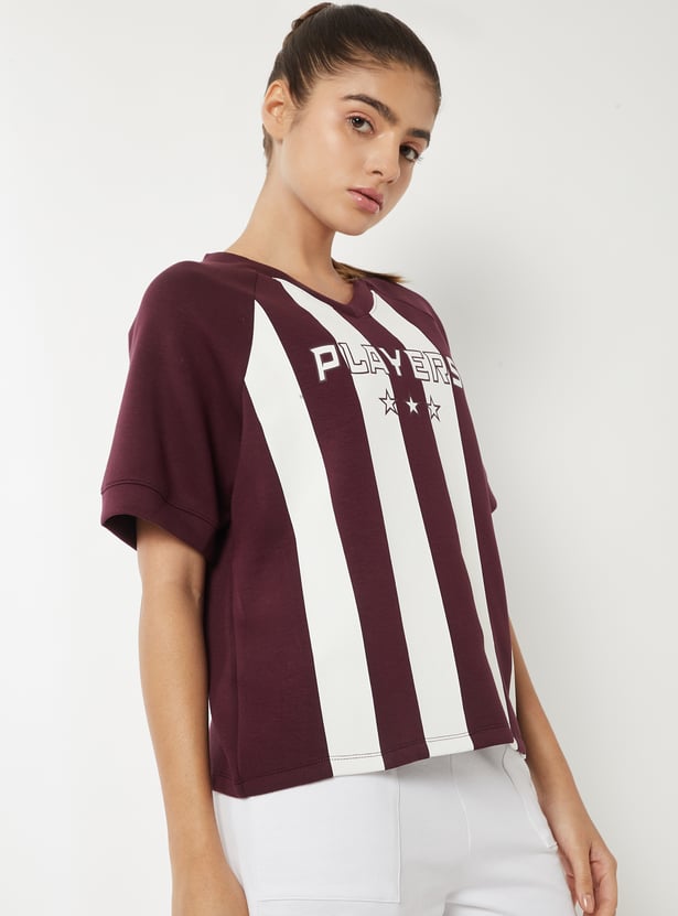 Women Striped Boxy Fit Buttersoft Sports T-shirt