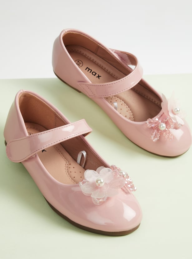 Girls Embellished Mary Janes with Velcro Closure