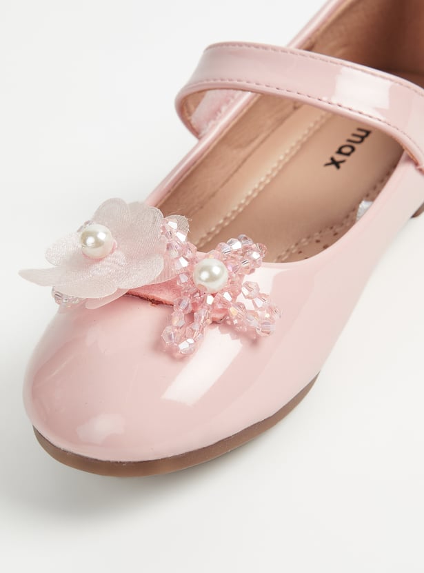 Girls Embellished Mary Janes with Velcro Closure
