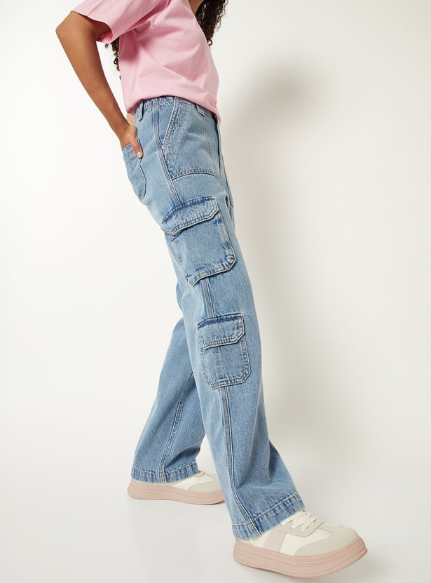 Women Washed Cargo Jeans