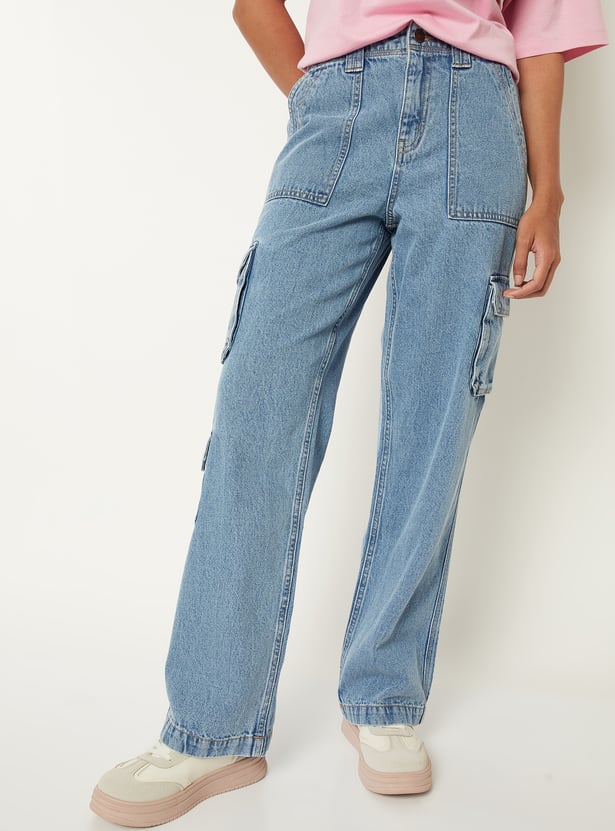 Women Washed Cargo Jeans