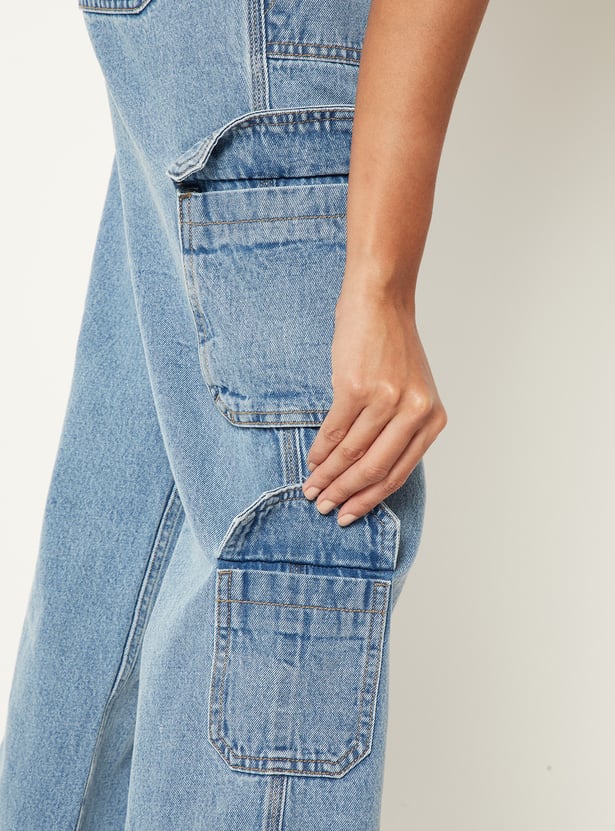 Women Washed Cargo Jeans
