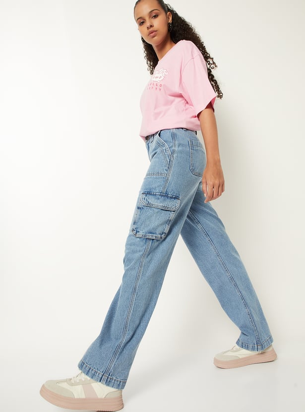 Women Washed Cargo Jeans