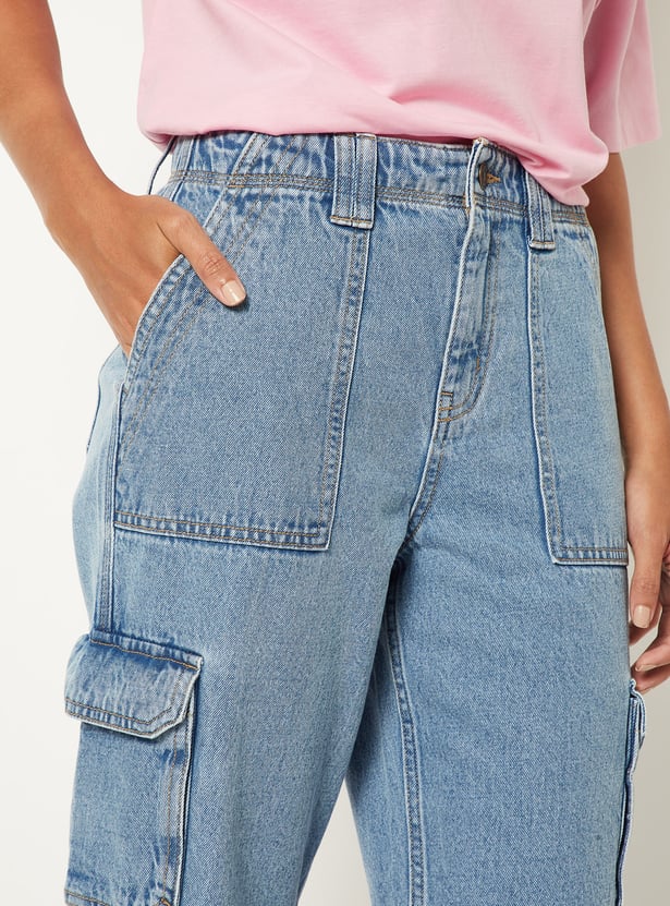 Women Washed Cargo Jeans