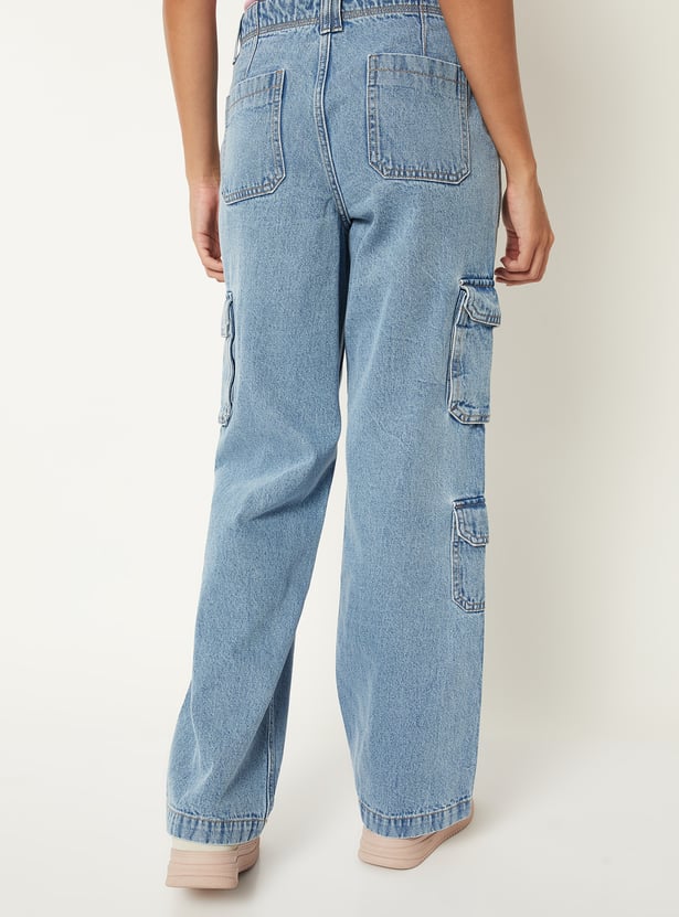 Women Washed Cargo Jeans