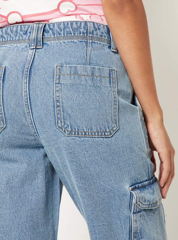 Women Washed Cargo Jeans