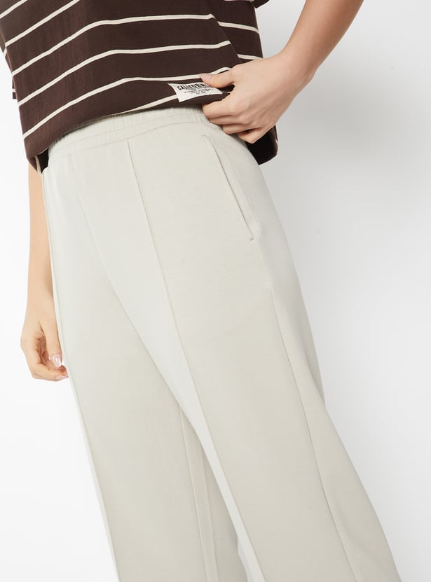 Women Solid Wide Leg Track Pants