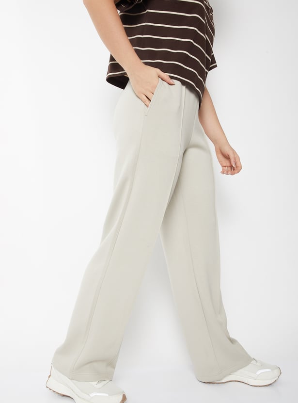 Women Solid Wide Leg Track Pants