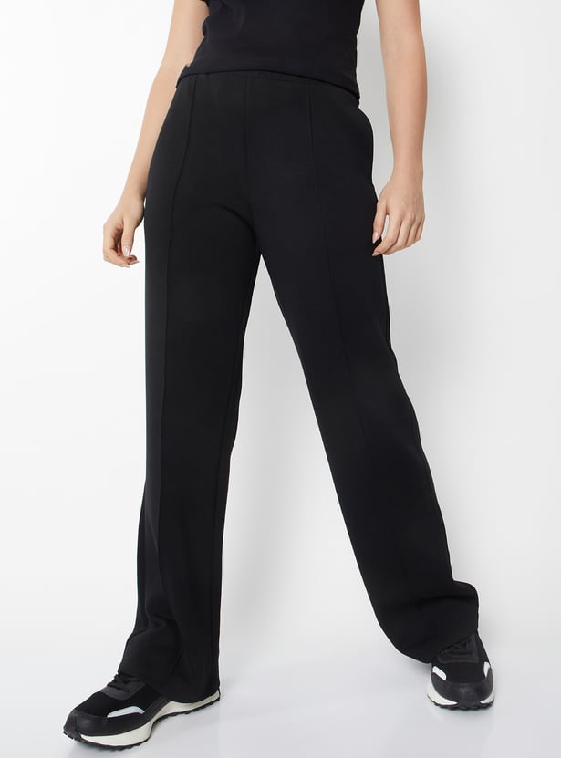 Women Solid Wide Leg Track Pants