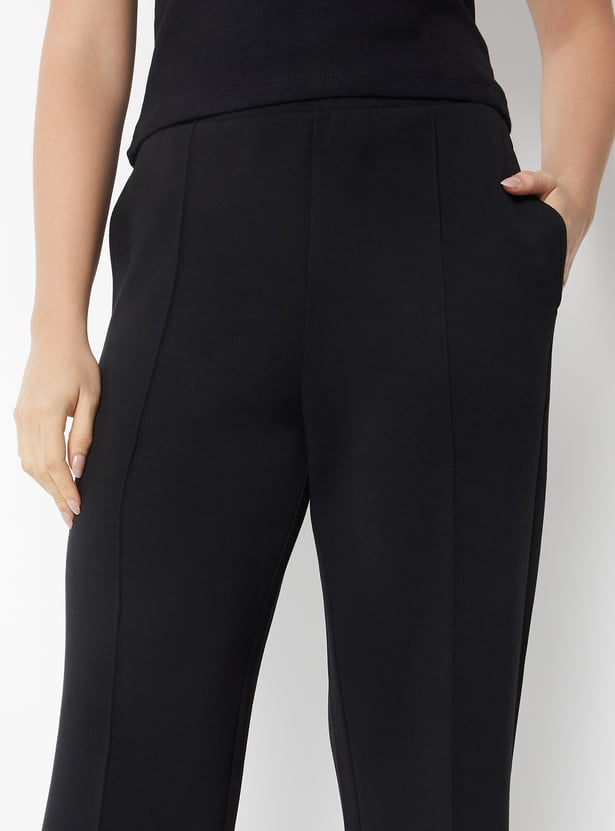 Women Solid Wide Leg Track Pants