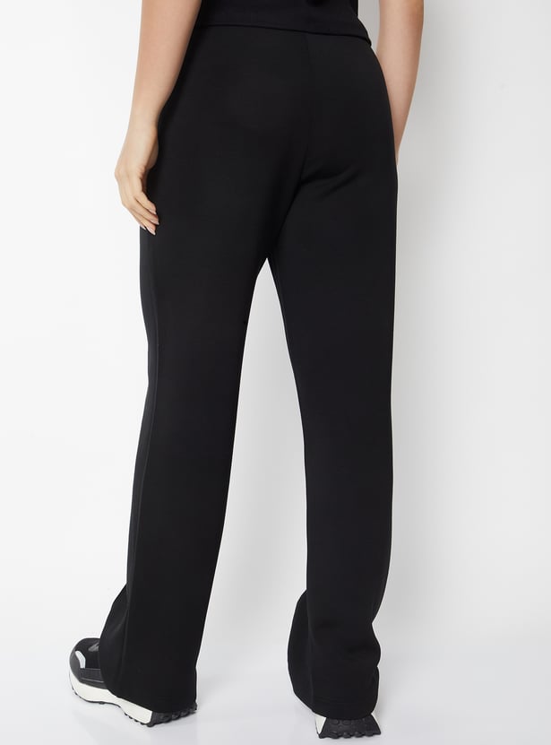 Women Solid Wide Leg Track Pants