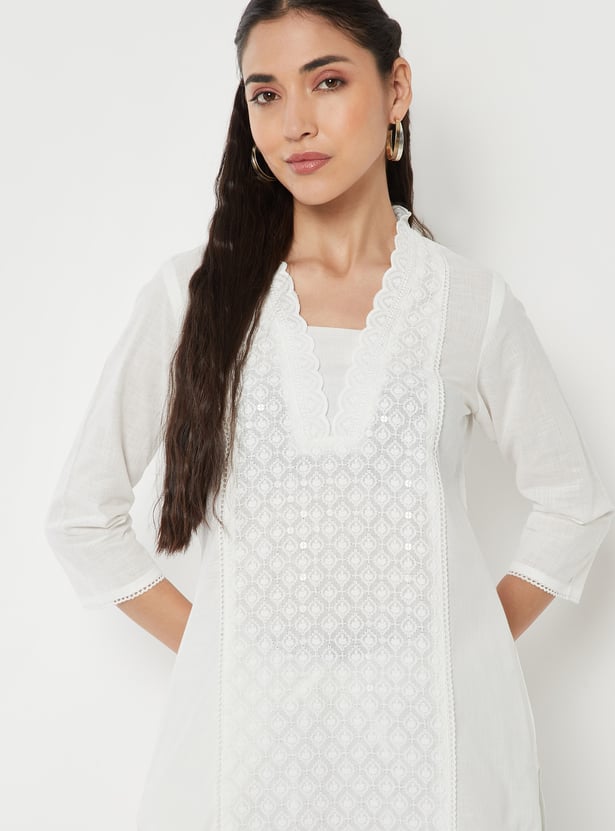 Women Embroidered Straight Kurta