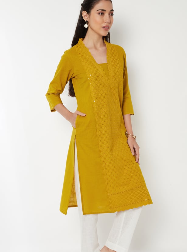 Women Embroidered Straight Kurta