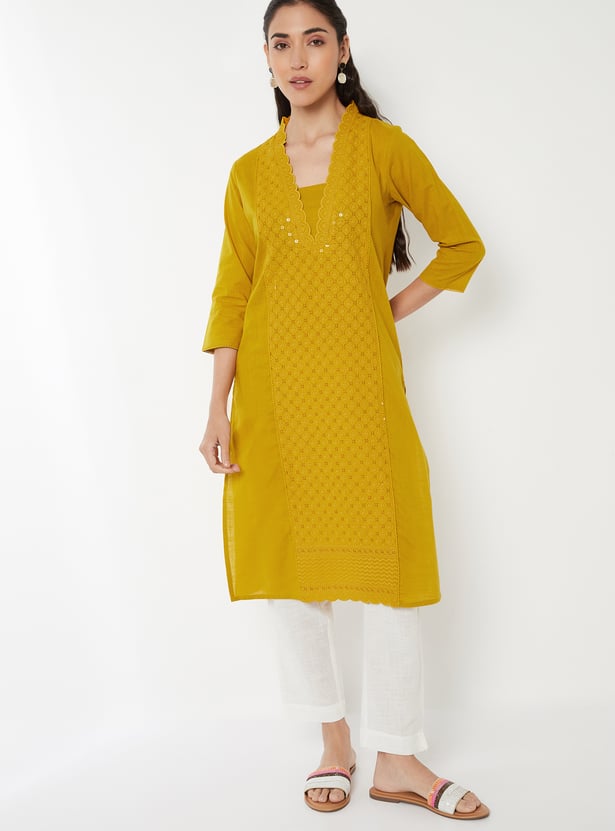 Women Embroidered Straight Kurta