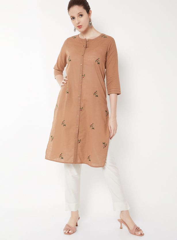 Women Embroidered Straight Kurta