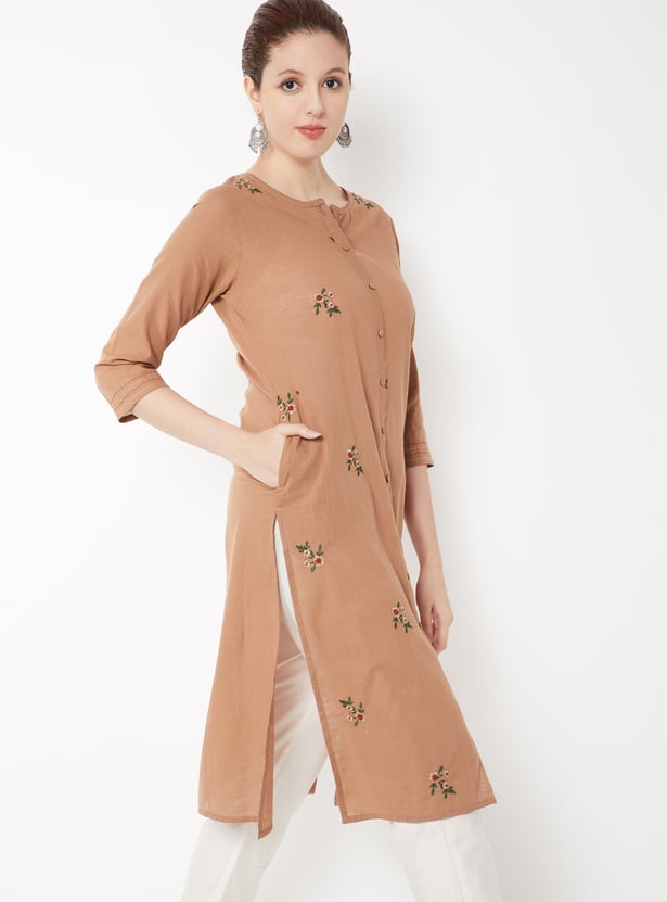 Women Embroidered Straight Kurta