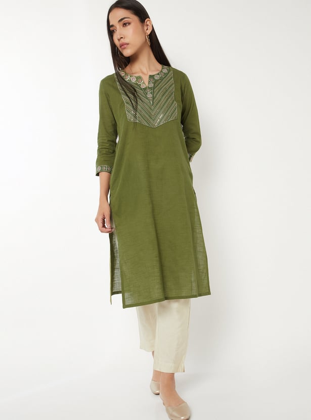 Women Embroidered Straight Kurta