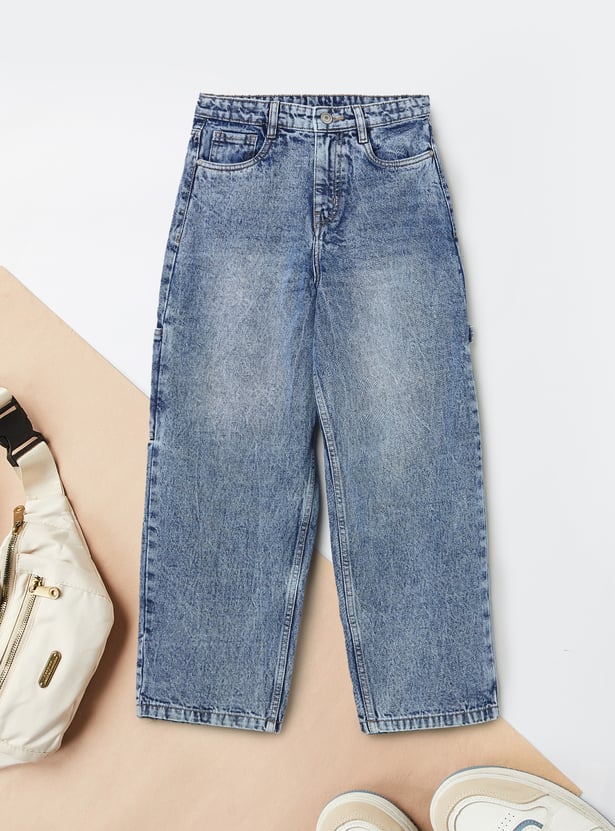Boys Washed Denim Cargo Jeans