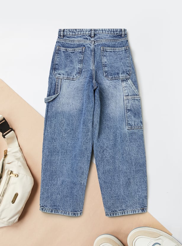 Boys Washed Denim Cargo Jeans