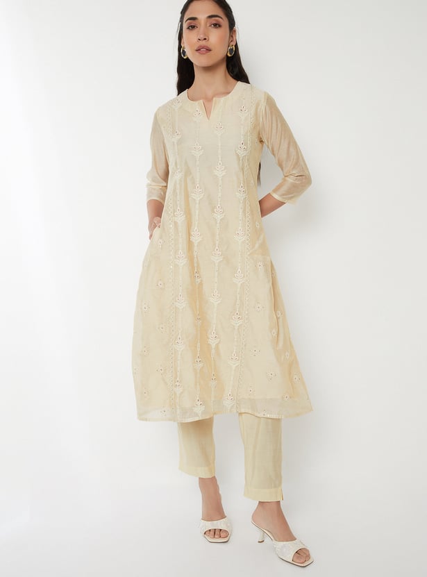 Women Embroidered A-line Kurta Set