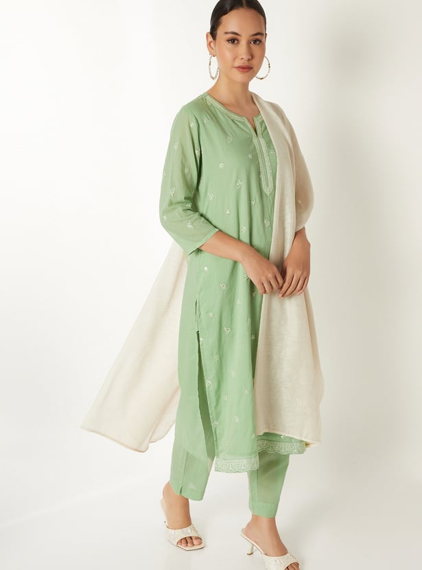 Women Embroidered Straight Kurta Set
