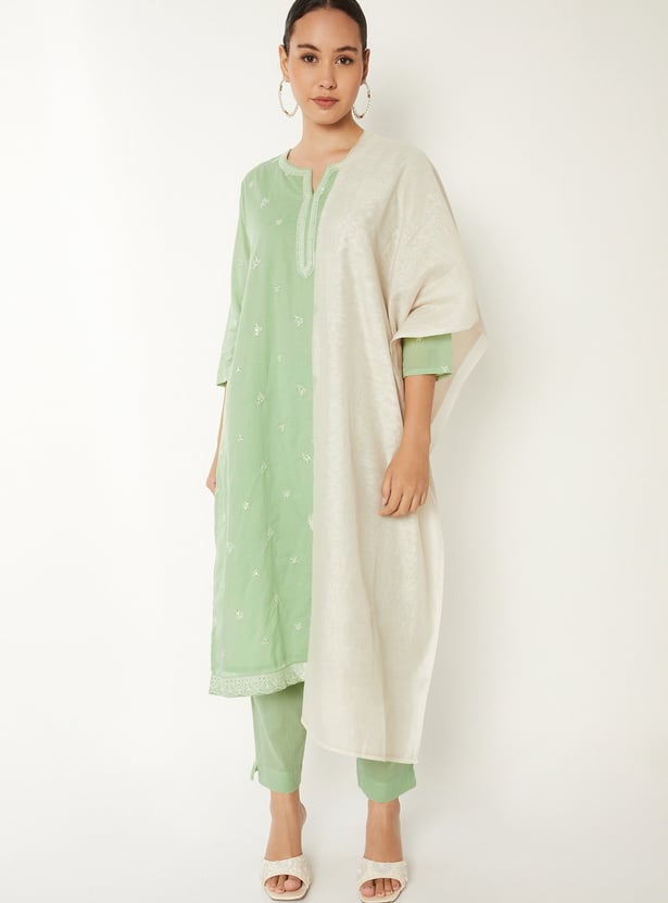 Women Embroidered Straight Kurta Set
