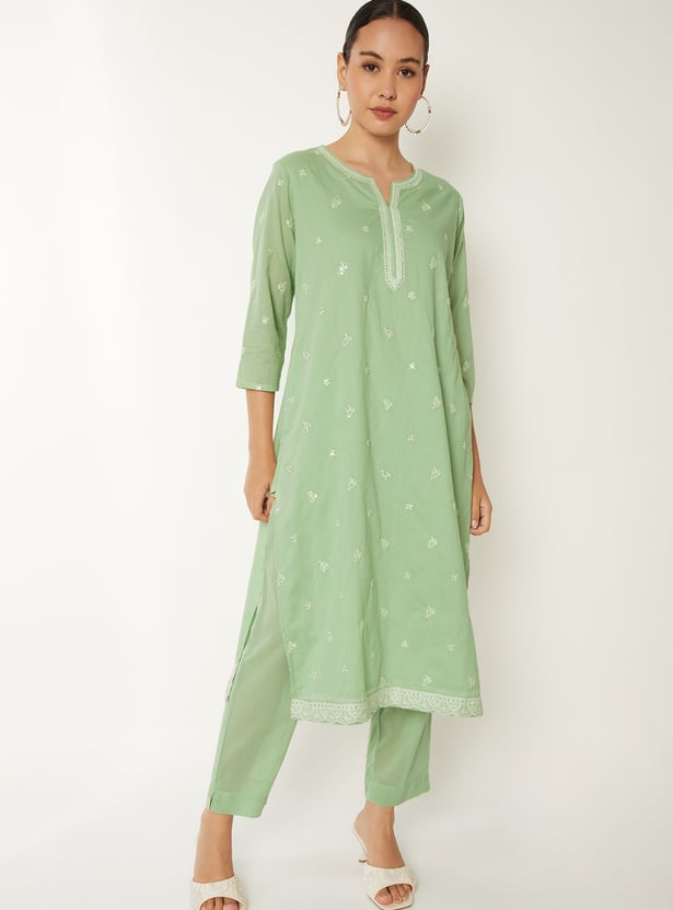 Women Embroidered Straight Kurta Set