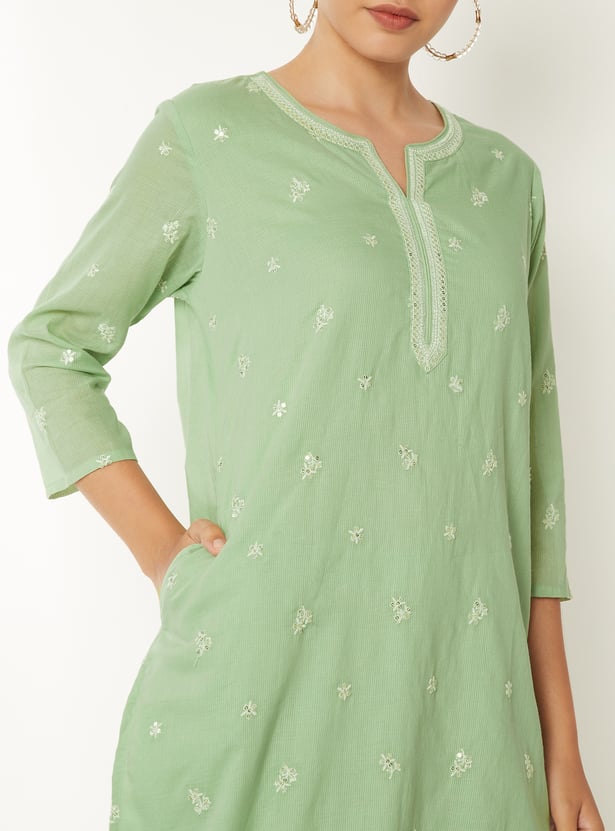 Women Embroidered Straight Kurta Set