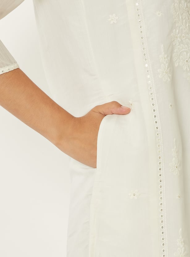 Women Embroidered Straight Kurta Set