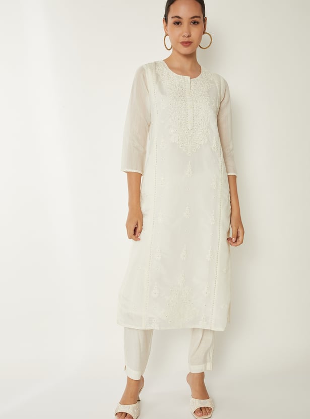 Women Embroidered Straight Kurta Set