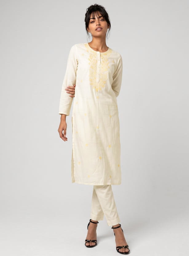 Women Embroidered Straight Kurta Set